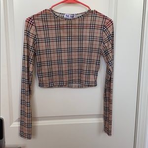 TIC TOC Burberry print crop top mesh